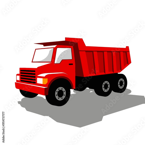 Red dump truck on the road.