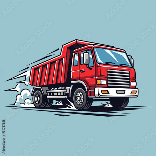 A red cartoon dump truck speeding along.