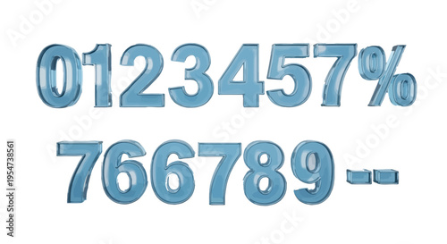 Shiny blue glass vector numbers and special characters set for modern graphic design illustration