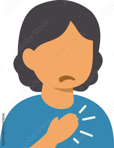 Woman experiencing chest discomfort and pain, clutching chest in possible heart attack or cardiac distress