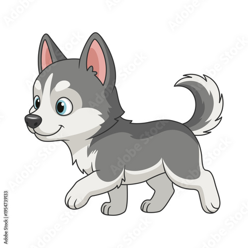 Cute Cartoon Husky Puppy Walking Illustration