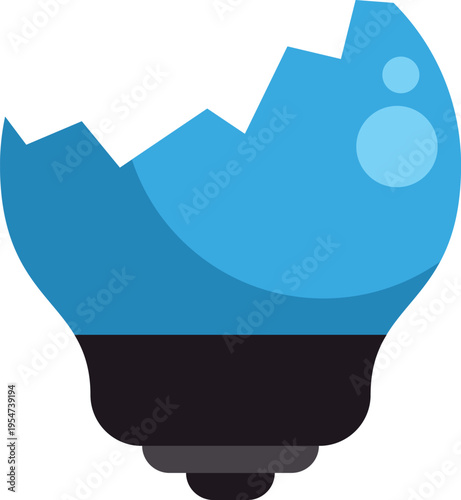 Broken blue lightbulb symbolizing a failed idea, mistake, or uninspired concept