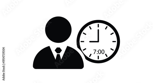 Graphic design depicting a business person and a time clock, indicating strict adherence to work schedules.
