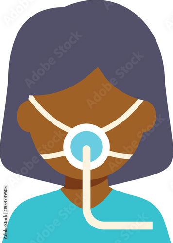 Illustration of a woman wearing an oxygen mask used for healthcare and respiratory support