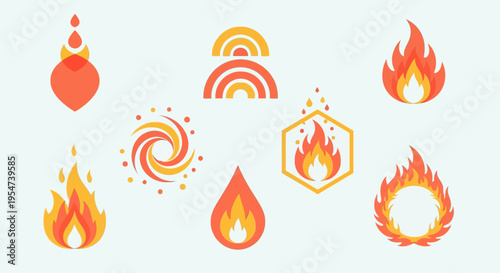 Collection of vibrant flame and fire icons.