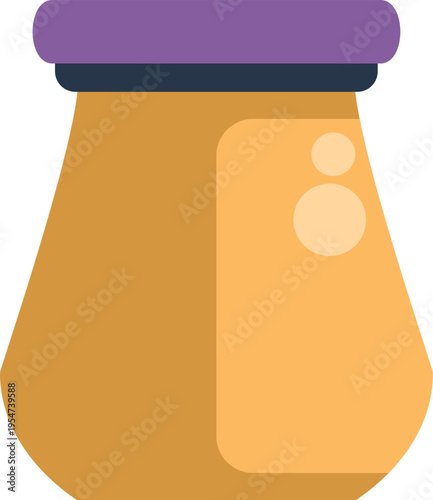Simple flat illustration of a golden honey jar with a purple lid on white background