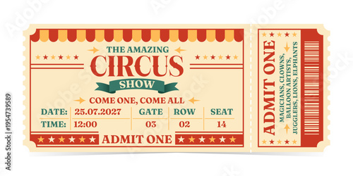 Circus ticket. Vector Image. Horizontal circus ticket.