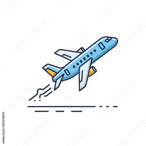 Airplane flying upward during takeoff flight.
