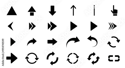 Collection of various black arrow icons.