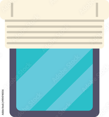 Minimalist illustration of a closed window blind covering a bright blue glass pane