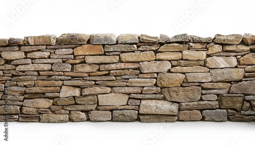 Long Horizontal Dry Stone Wall Isolated On White Background