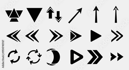 Collection of various black directional icons.