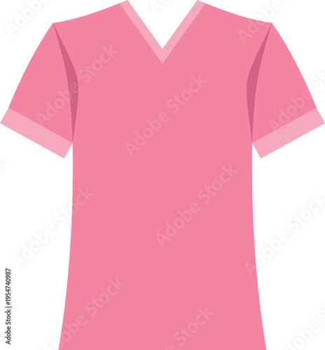 Minimal flat illustration of a pink v neck short sleeve shirt on white background