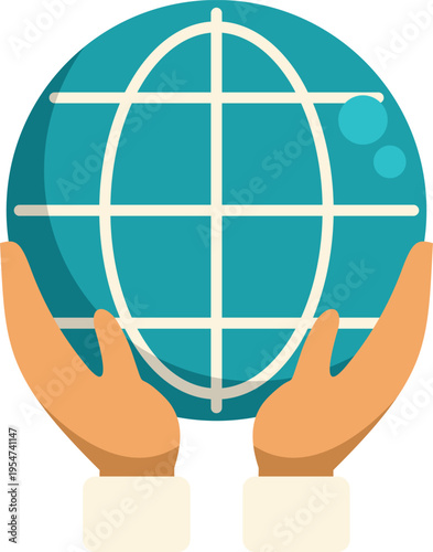 Two hands hold a stylized globe representing unity, internet, and worldwide connection