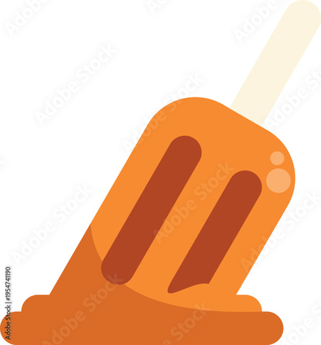 Bright orange melting popsicle symbolizing hot summer weather and warm sunny days
