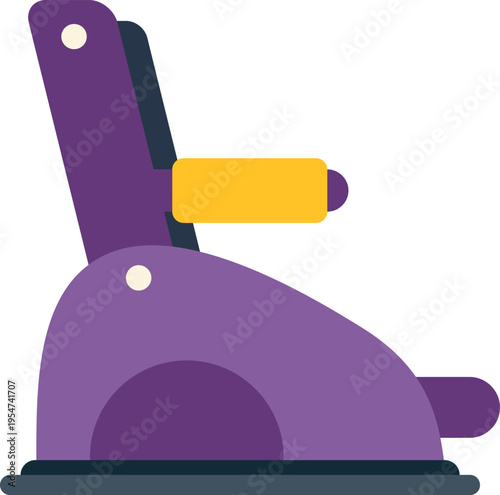 Stylish purple barber chair illustration with yellow armrest in a flat minimal design style