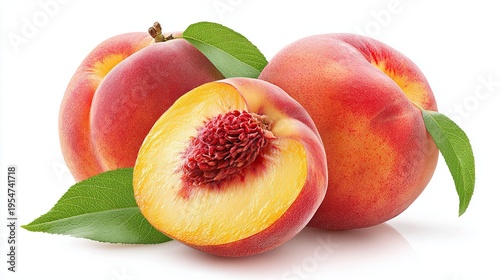 peach with sliced peach isolated on white background