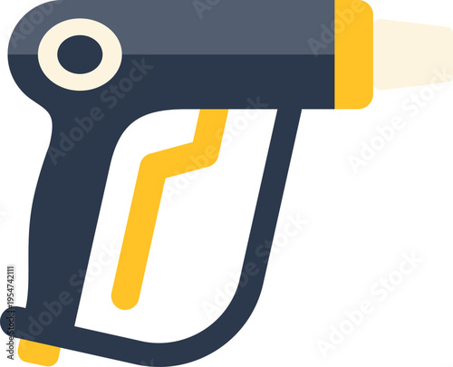 Minimalist vector illustration of a fuel pump nozzle in yellow and dark gray tones