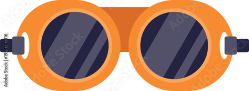Vector illustration of orange steampunk goggles with dark lenses on a white background