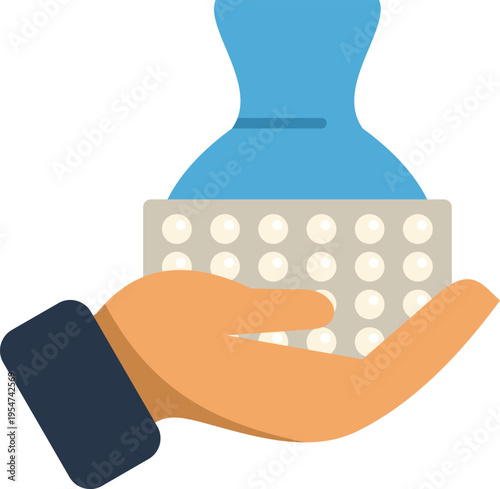 Illustration of a human hand holding an ice pack for injury or pain relief therapy