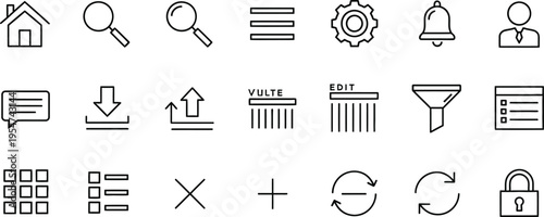 Essential User Interface and Web Navigation Line Icons for App Design