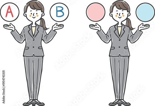 AとBの選択肢　若い女性会社員　全身　ベクター