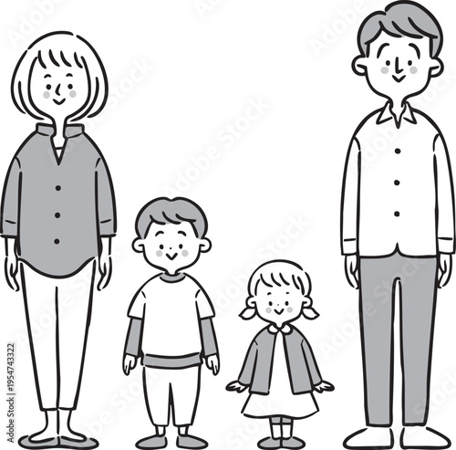 家族二世代　全身　ベクター（モノクロ）
