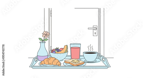 Colorful breakfast food on tray.