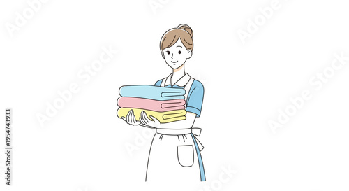 Woman holding stack of colorful towels.