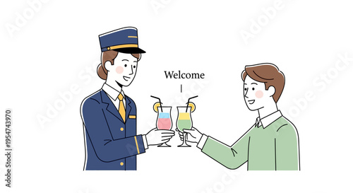 Flight Attendant Serving Cocktails Passenger.