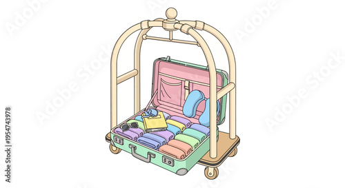 Luggage on a hotel luggage cart.