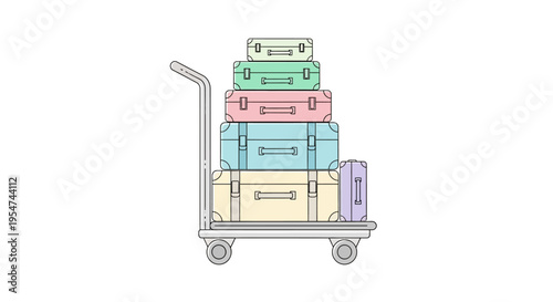 Colorful luggage on a cart stacked.