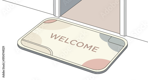 Welcome mat with colorful design.