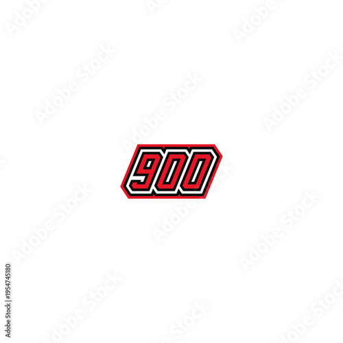 900 contrasting numbers in black and red, logo design.