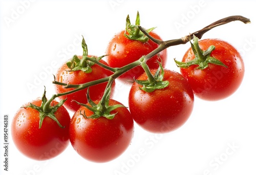 Branch of fresh cherry tomatoes isolated on white background