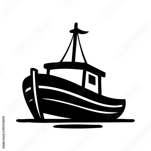 Logotipo con dibujo sencillo con líneas de un viejo barco de pesca