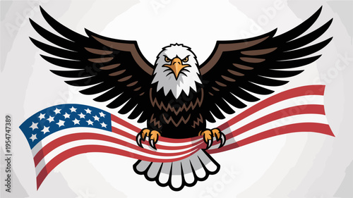 American bald eagle spreads wings with usa flag symbolizing freedom and patriotism