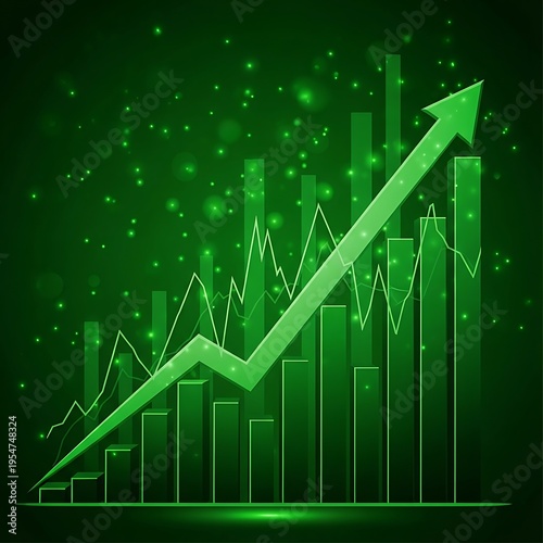 Green graph with an upward trend and arrow