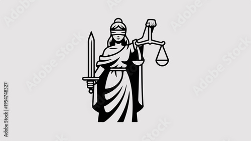 Justice symbol with blindfolded woman holding scales and sword representing law and order
