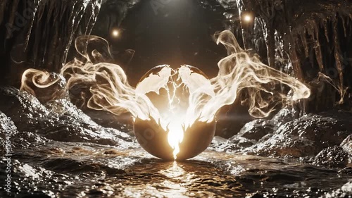 Mystical Orb Emanating Light and Smoke