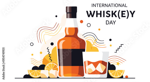International whisk(e)y day celebration with bottle and glass