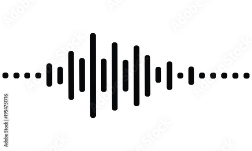 Simple black sound wave icon with varying amplitude on white background perfect for audio related designs and digital applications requiring minimalist equalizer graphic.