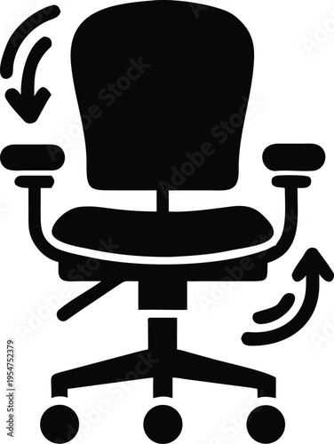 Black office chair with adjustable armrests and arrows