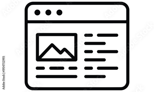 Simple vector graphic illustration of a webpage design featuring a prominent image and text layout for modern website templates and digital media content.