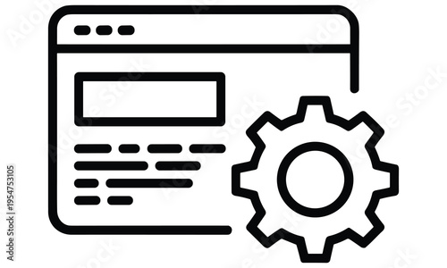 Simple vector illustration of a web page with a gear symbolizing website configuration and settings.