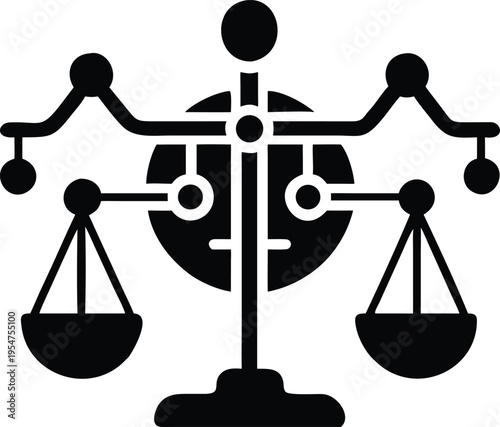 Black and white of a scale with a gear background balance justice