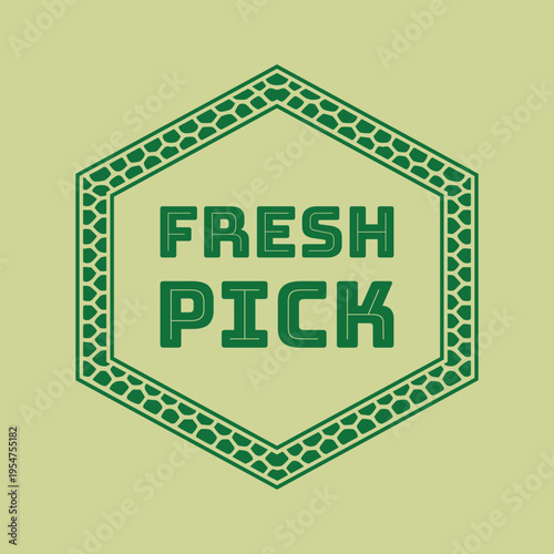 Fresh pick hexagon badge with honeycomb border illustration
