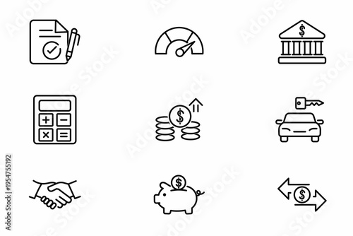 Finance and Banking Line Icon Set. Containing Payment, Invoice, Tax, Credit Card, Investment, Savings and more.