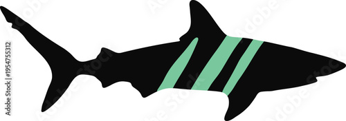Black shark silhouette with mint stripes illustration