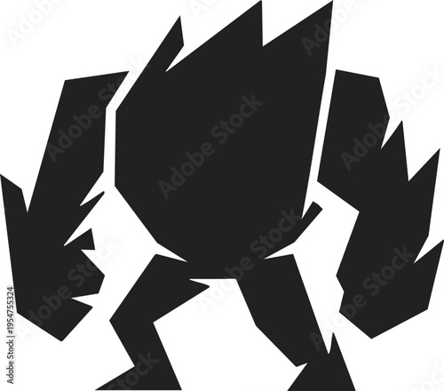 Angular dark stone monster silhouette front view illustration